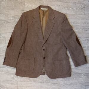 VTG Izod Lacoste brown wool tweed elbow patched two button sport jacket SIZE 44R